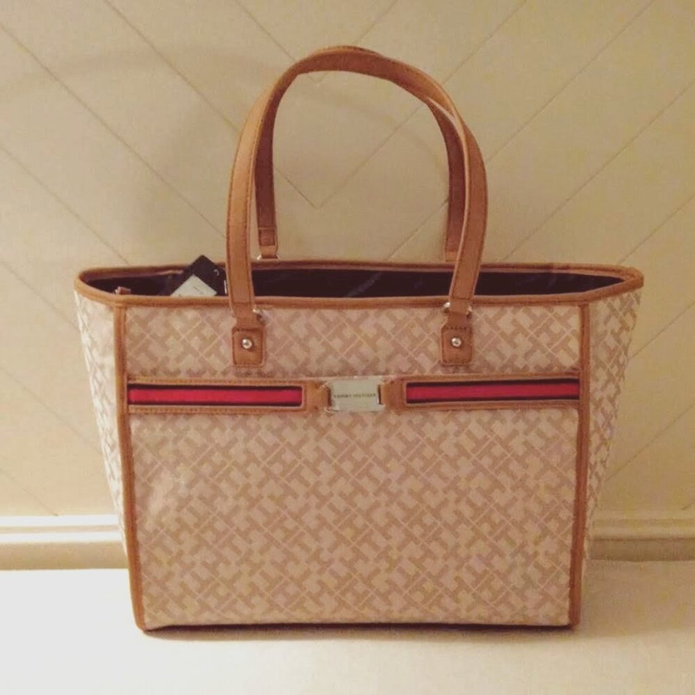 Tommy Hilfiger Tan/Red Monogram Tote